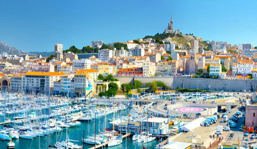 Aerial panoramic view on Old Port of Marseille (Vieux-Port de Marseille), France