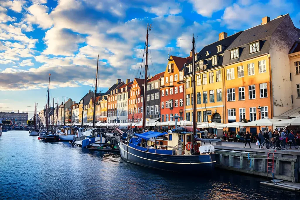 Colorful Traditional Houses in Copenhagen old Town at Sunset, Nyhavn, Copenhagen, Denmark