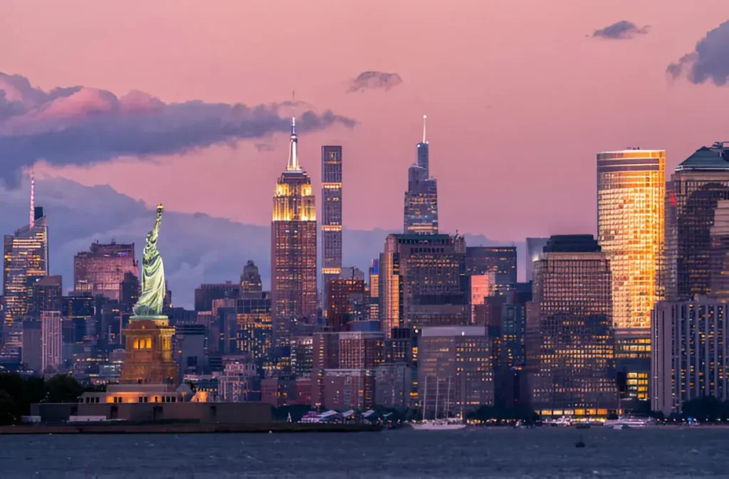 Iconic View of New York City and Statue of Liberty